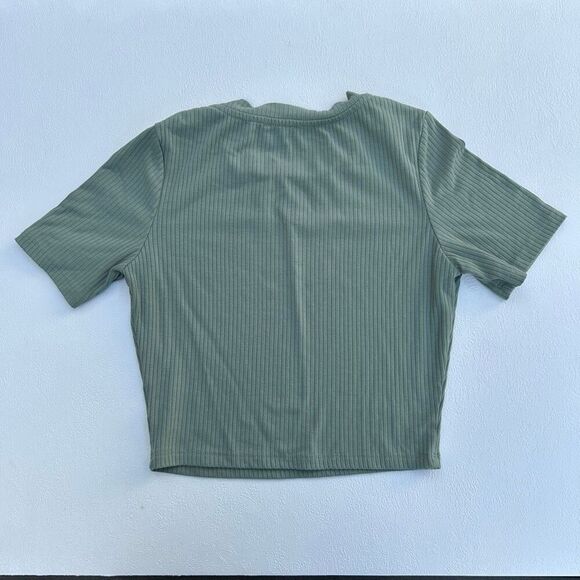 White Fox Ribbed Short Sleeve Top Green XS Casual Basic Tee - Picture 2 of 5